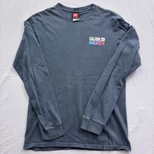 Quiksilver Mens Long Sleeve Graphic T-Shirt Faded Black Gradient Logo Size S Y2K